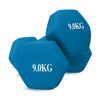 Set 2 Mancuernas Neopreno 9 Kg - Unycos - Pesas Hexagonales Antideslizantes Azul Claro