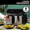 Freidora De Aire Doble Cestas, 8 L, 10 Programas De Cocción, E-book De Recetas, 60 A 200°c, 1700w, Temporizador 60 Minutos La Moustache Dual Max (gris)