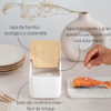 Salero De Cocina  Con Tapa Bambú Square - Blanco Mate