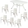 Conjunto Mesa Caribe Rectangular  + 6 Sillas Caribe De Resina - Crevicosta. Blanco