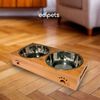 Comedero Doble Para Mascotas Edipets Inox/bambú 5,5x31x15,4 Cm