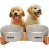 Edipets Comedero Doble Para Gatos Y Perros De Porcelana Y Base De Diseño Bambú