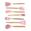 Set De Utensilios De Silicona Y Madera 19 Piezas Nyana Home Con Cuchillos Y Tabla De Cortar Rosa