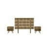 Conjunto Cabezal + 2 Mesitas Modelo Tomaro En Mdf Con Tiras Horizontales Y Patas Madera