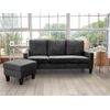 Sofa + Puff Convertible En Chaise Longue New Vika, Negro En Terciopelo 184x131 Cm