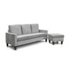 Sofa + Puff Convertible En Chaise Longue New Vika, Gris En Terciopelo 184x131 Cm