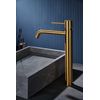 Grifo Monomando De Lavabo Caño Alto Fabricado En Latón - Griferia Baño Serie Monza - Oro Cepillado - Bdm039-3oc  - Marca Mice / Imex