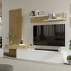 Venprodin |conjunto De Comedor Con Mesa Tv Y Panelado 250x200 Cm - Blanco Y Roble