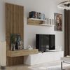 Venprodin |conjunto De Comedor Con Mesa Tv Y Panelado 250x200 Cm - Blanco Y Roble