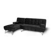 Sofá Chaise Longue Aroa-xs Terciopelo 3 Plazas Convertible En Cama 198x150cm Color Negro