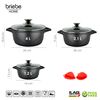 Batería De Cocina Inducción 6 Piezas Aluminio Fundido 3 Ollas Con Tapa De Cristal Antiadherente Negro  Briebe Mgk-18