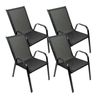 Set De 4 Sillas De Jardín Apilables - Asiento En Metal Y Tela Para Exteriores - Ideal Para Jardín, Balcón O Terraza - Negro/negro