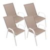 Set De 4 Sillas De Jardín Apilables - Asiento En Metal Y Tela Para Exteriores - Ideal Para Jardín, Balcón O Terraza - Blanco/marrón