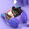 Auriculares  Bluetooth Con Orejas De Gato  Plegables Con Micrófono Morado Klack