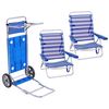 Pack 2 Sillas De Playa Asiento Bajo Reclinables 4 Posiciones Azul Y Blanco De Aluminio Y Textileno Y 1 Carro Portasillas De Doble Despliegue