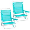 Pack 2 Sillas De Playa Asiento Bajo Reclinables 4 Posiciones Verde Aguamarina De Aluminio Y Textileno Y 1 Carro Portasillas De Doble Despliegue