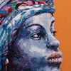 Cuadro Pintura Africano Pintado A Mano De Lienzo Y Poliestireno Naranja De 75x100 Cm