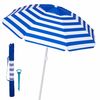 Pack De Sombrilla De Playa Azul 8 Varillas De Fibra Vidrio Antiviento Con Protecciã³n Solar Upf+50 De Aluminio Y Soporte De Arena, De Ã˜ 180 Cm