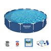 Pack Piscina Desmontable Bestway Steel Pro 396x84 Cm Con Depuradora De Cartucho 2.006 L/h, Kit De Mantenimiento Y Tapiz De Suelo