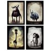 Set De 4 Posters Cuadrúpedos Estilo T Burton Ilustraciones Y Pósters De Animales Inspirados En El Arte Gótico Y Oscuro De Burton Diseño Y Decoración De Interiores A4 Marcos Negros Nacnic