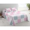 Colcha Bouti Estampada Cosida Reversible Para Cama De 150 Cm Rosa/blanco Santorini + Cojines