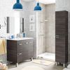 Mueble De Baño Con 2 Puertas, 2 Cajones Y Espejo. Color Gris Ceniza. Lavabo No Incluido.