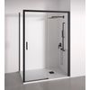 Mampara De Ducha Angular 1 Corredera + 2 Fijos - Sin Perfilería Inferior - Cristal Transparente Templado 6mm - Negro Mate - Ancho Adaptable 95-100 X 77-80cm - Posición Puerta Izquierda - Alto 195cm