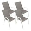 Set De 4 Sillas De Jardín Apilables - Asiento En Metal Y Tela Para Exteriores - Ideal Para Jardín, Balcón O Terraza - Blanco/gris