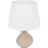 Lámpara Mesita Noche Cerámica Y Tela - Base Rayada Beige