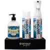 Ambientador De Hogar - Pack Santorini - Glamour Parfum - Pack Ambientador Textil + Recambio 300 Ml + Jabón De Manos 500 Ml - Ambientador Hogar Santorini - Aroma Afrutado Y Vainilla - Para Pulverizar En La Cama O En Cortinas