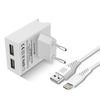 Cargador Doble Usb 3a Smart Ic + Cable Iphone / Ipad Swissten Slim - Blanco