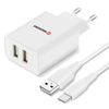 Cargador Doble Usb 2.1a Smart Ic + Cable Usb-c Swissten Slim - Blanco