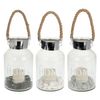 Farol Portavelas Home Styling Cristal Led Con Piedras Decorativas