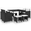 Set Comedor De Jardín 9 Piezas Y Cojines Ratán Sintético Negro Vidaxl