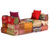 Sof¨¢ Cama Modular De 3 Plazas De Tela Patchwork 180 X 140 X 58 Cm