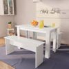 Mesa De Comedor Y Bancos 3 Piezas Madera Contrachapada Blanca Vidaxl