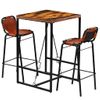 Set Muebles Bar 3 Piezas Madera Maciza Reciclada Y Cuero Cabra Vidaxl