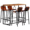 Set Muebles Bar 5 Piezas Madera Maciza Reciclada Y Cuero Cabra Vidaxl