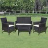 Set De Muebles De Jardín 4 Pzas Y Cojines Ratán Sintético Negro Vidaxl