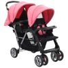 Carrito Para 2 Niños Tandem De Acero Rosa Y Negro Vidaxl