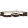 Set Muebles De Jardín 8 Piezas Y Cojines Ratán Sintético Marrón Vidaxl