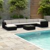 Set Muebles De Jardín 8 Piezas Y Cojines Ratán Sintético Negro Vidaxl