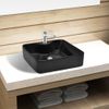 Lavabo De Cer¨¢mica Cuadrado Con Orificio De Grifo/desag¨¹e Negro