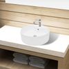 Lavabo De Cerámica Con Agujero Para Grifo/desagüe Blanco Redondo Vidaxl