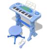 Piano De Juguete De 37 Teclas Con Taburete/micrófono Para Niños (azul) Vidaxl