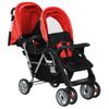 Carrito Para 2 Niños Tandem De Acero Rojo Y Negro Vidaxl