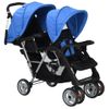 Carrito Para 2 Niños Tandem De Acero Azul Y Negro Vidaxl