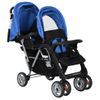 Carrito Para 2 Niños Tandem De Acero Azul Y Negro Vidaxl