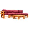 Set Muebles De Jardín De Palés 4 Pzas Cojines Rojos Madera Vidaxl