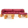 Set Muebles De Jardín De Palés 4 Pzas Cojines Rojos Madera Vidaxl